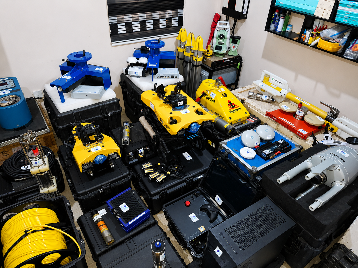Room full of ROVs and survey equipment