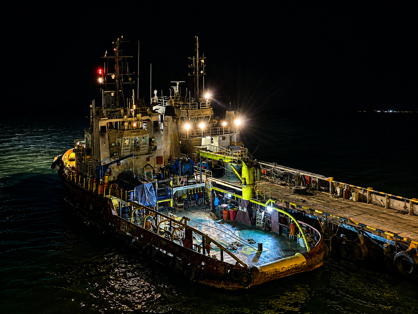 Offshore support vessel deck operations at night
