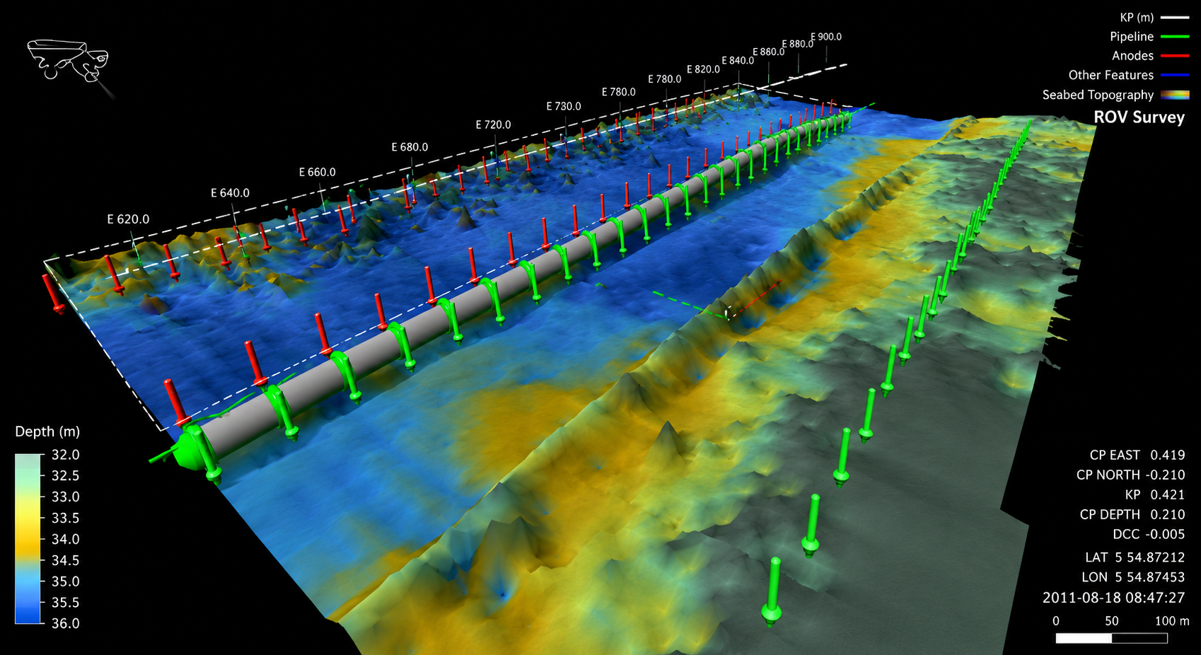 3D pipeline and seabed bathymetry survey visualisation