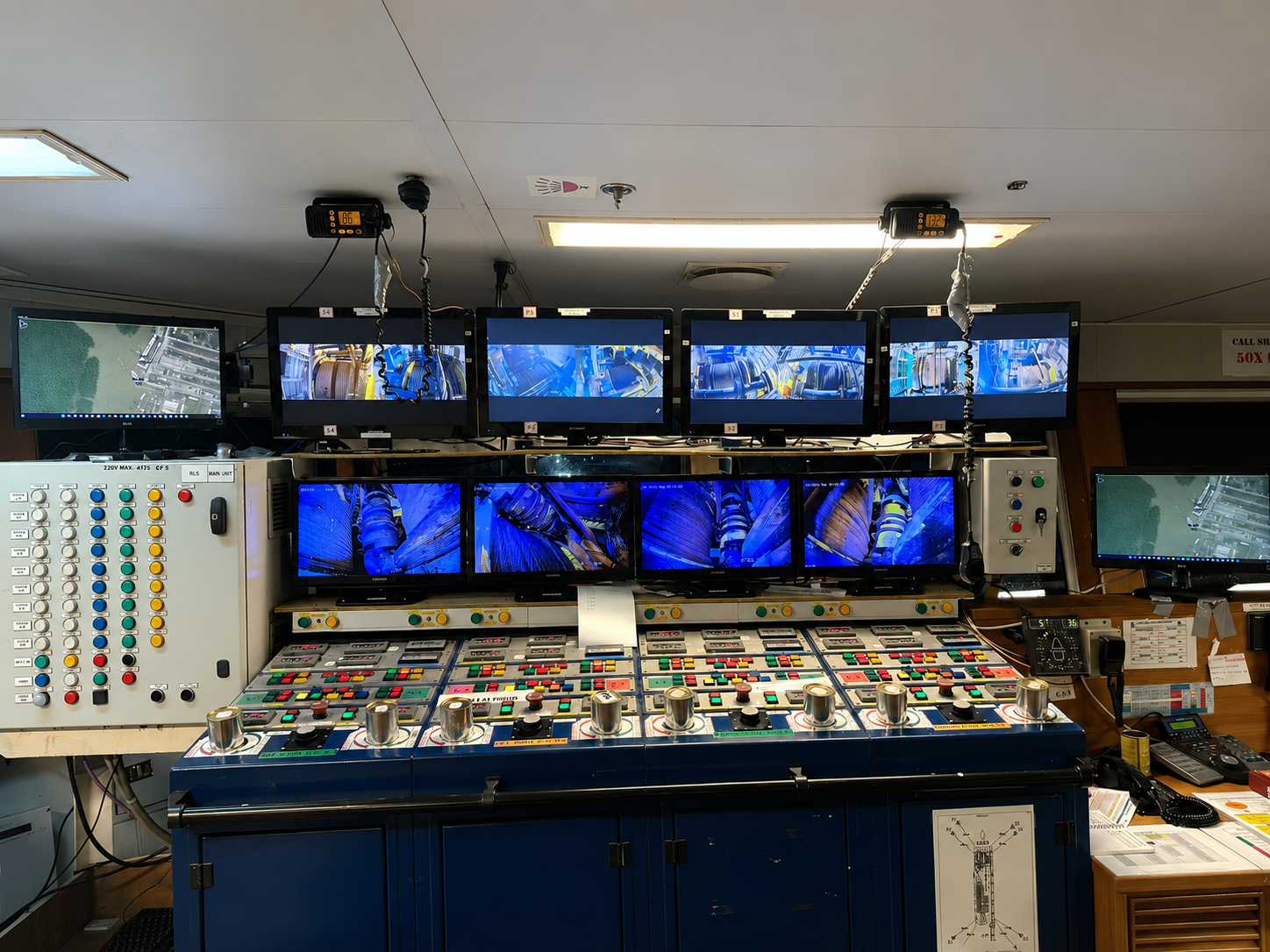 ROV control room with multiple monitors