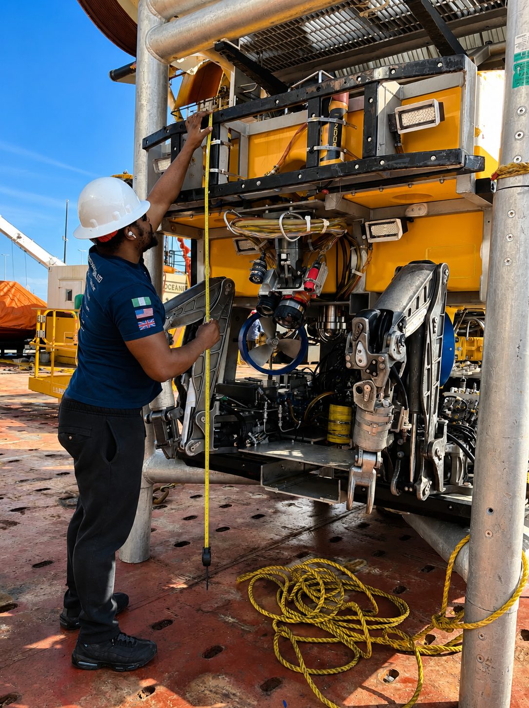 Technician measuring a work-class ROV