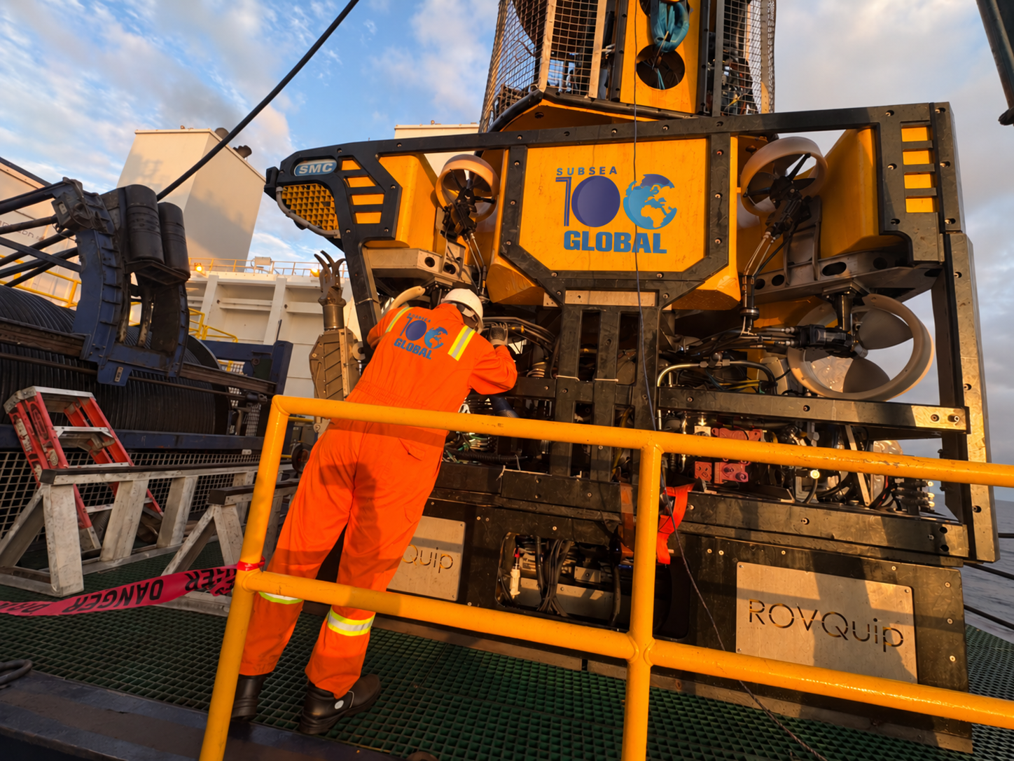 Subsea100 technician launching a work-class ROV